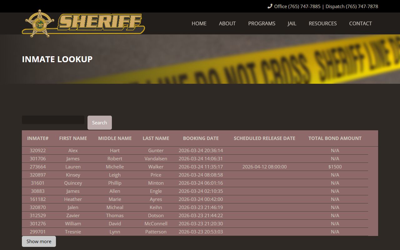 Delaware County recent bookings inmate lookup search page