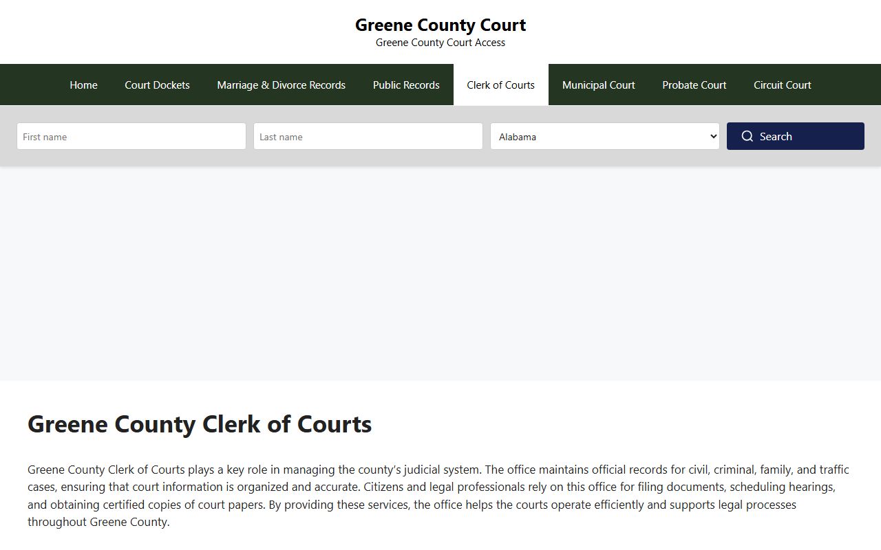 Greene County Courts website for recent bookings and case records