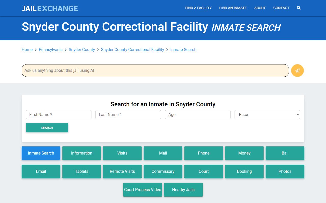 Correctional facility search tool for Potter County booking information