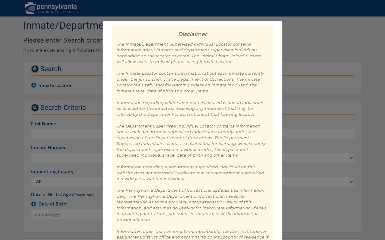 Pennsylvania direct inmate search for recent bookings